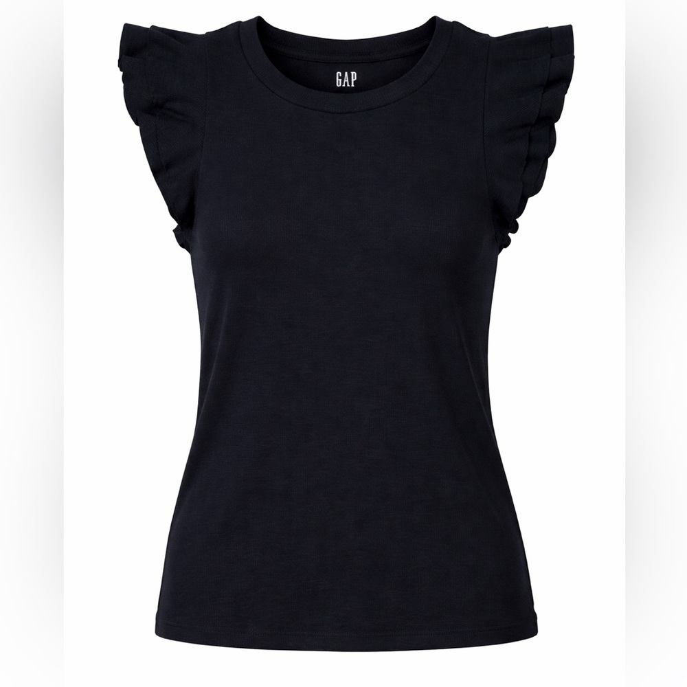Gap Black Flutter Sleeve Ribbed Top Women’s XS NWT Soft Stretch Casual